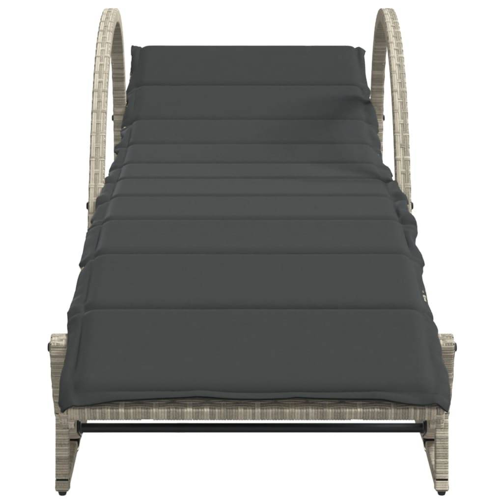 Chaise longue avec coussin gris clair résine tressée 60 x 199 x 42 cm - PANGIVO - Image 4