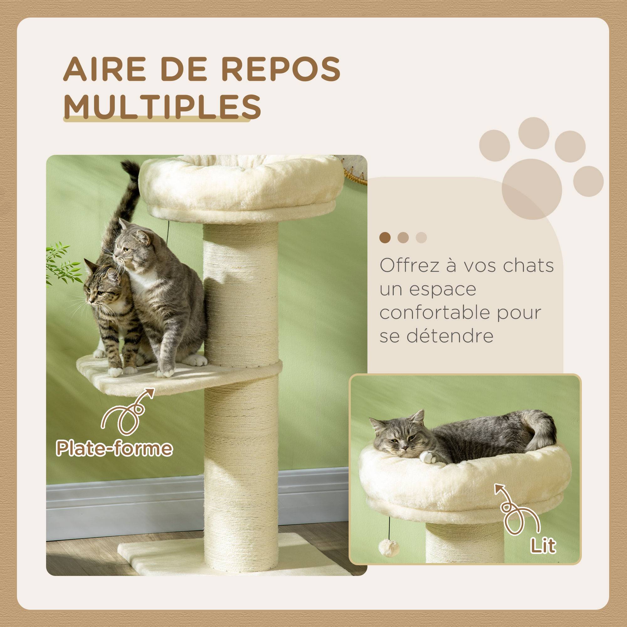 Arbre à chat sisal et peluche beige 48.5 x 48.5 x 105 cm - PANGIVO - Image 6