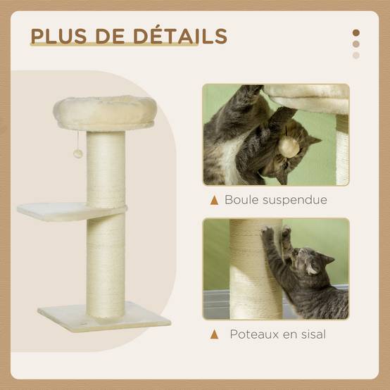 Arbre à chat sisal et peluche beige 48.5 x 48.5 x 105 cm - PANGIVO - Image 7
