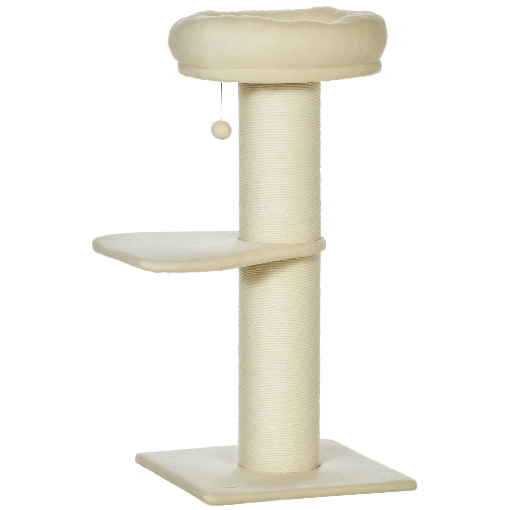 Arbre à chat sisal et peluche beige 48.5 x 48.5 x 105 cm - PANGIVO - Image 1