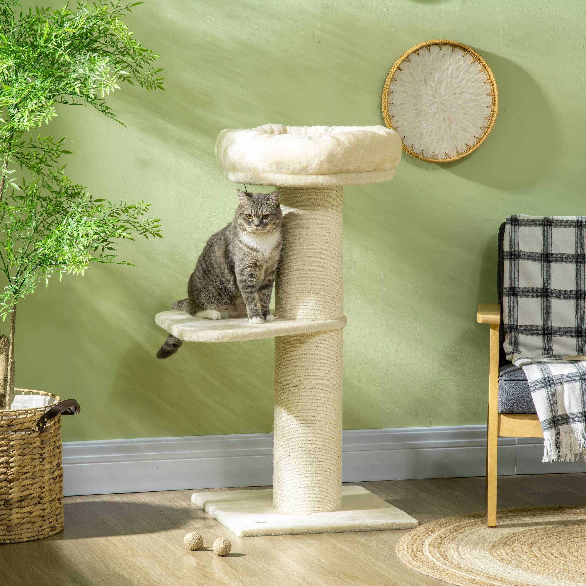 Arbre à chat sisal et peluche beige 48.5 x 48.5 x 105 cm - PANGIVO - Image 3