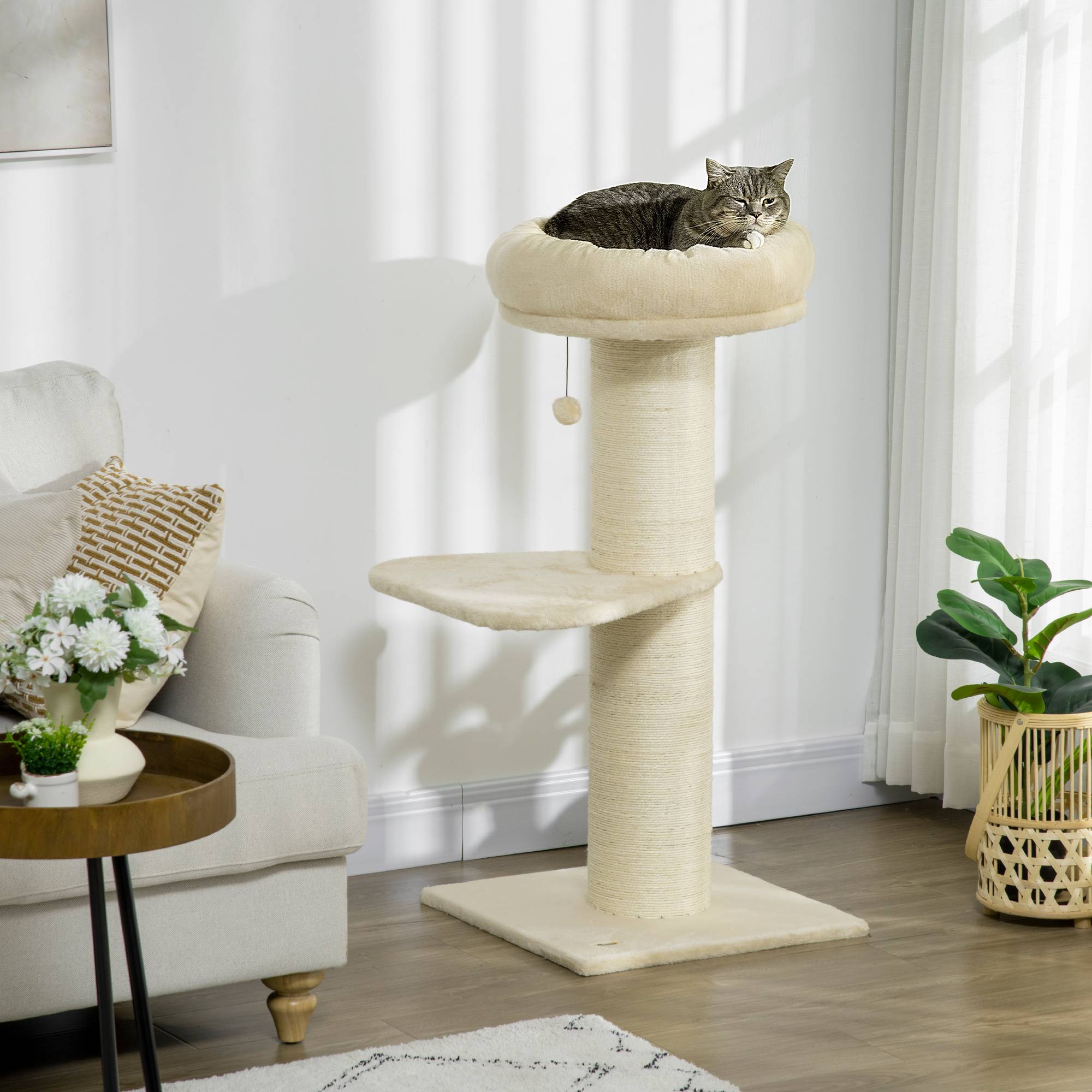 Arbre à chat sisal et peluche beige 48.5 x 48.5 x 105 cm - PANGIVO - Image 4