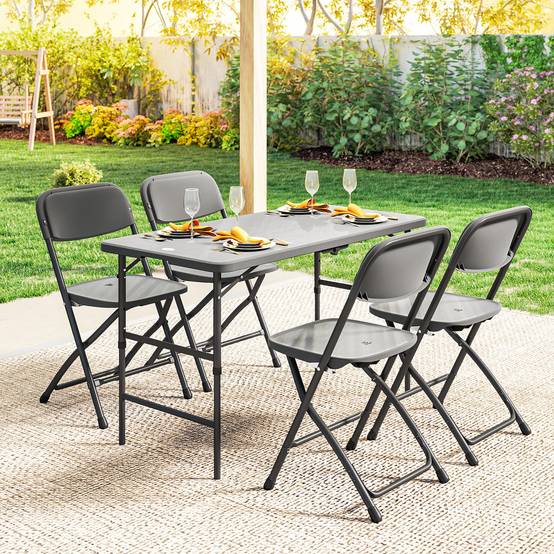Outsunny - Salon de jardin extérieur 4 personnes, chaises pliables, table réglable en hauteur - plateau effet bois - gris foncé - Outsunny - Image 4