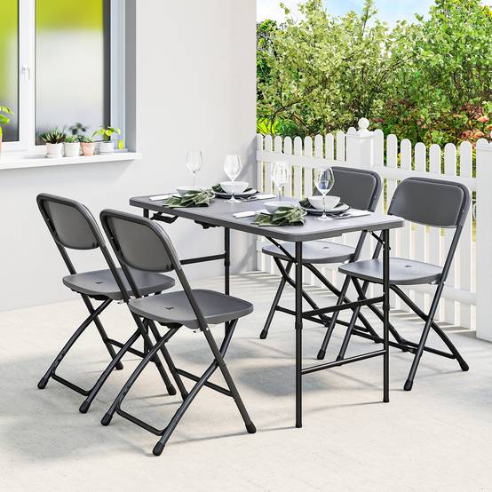 Outsunny - Salon de jardin extérieur 4 personnes, chaises pliables, table réglable en hauteur - plateau effet bois - gris foncé - Outsunny - Image 6