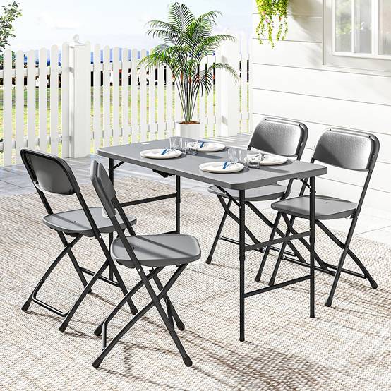 Outsunny - Salon de jardin extérieur 4 personnes, chaises pliables, table réglable en hauteur - plateau effet bois - gris foncé - Outsunny - Image 2