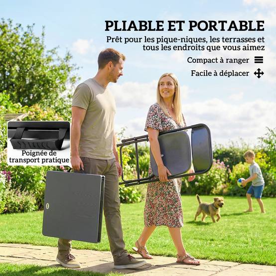 Outsunny - Salon de jardin extérieur 4 personnes, chaises pliables, table réglable en hauteur - plateau effet bois - gris foncé - Outsunny - Image 7