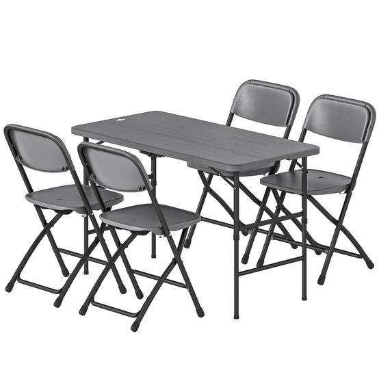 Outsunny - Salon de jardin extérieur 4 personnes, chaises pliables, table réglable en hauteur - plateau effet bois - gris foncé - Outsunny - Image 5