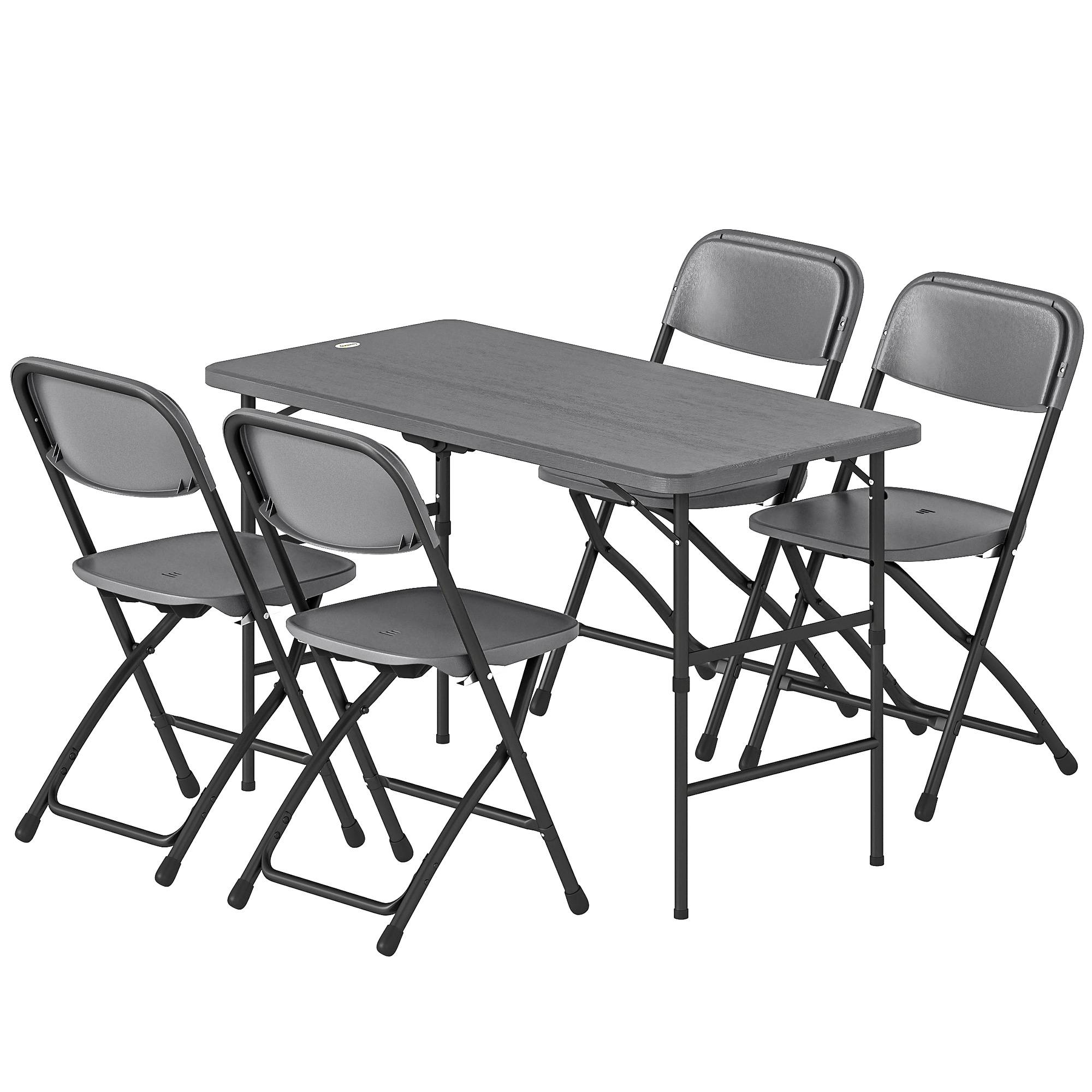 Outsunny - Salon de jardin extérieur 4 personnes, chaises pliables, table réglable en hauteur - plateau effet bois - gris foncé - Outsunny - Image 5