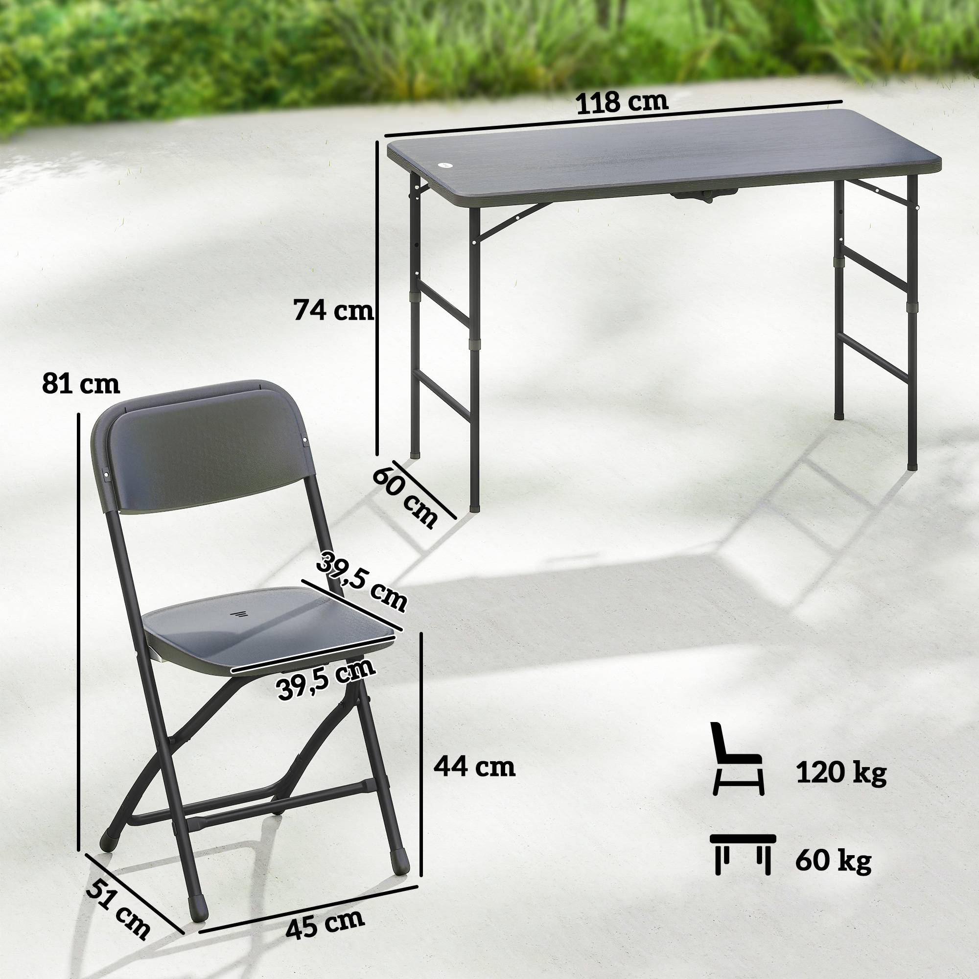 Outsunny - Salon de jardin extérieur 4 personnes, chaises pliables, table réglable en hauteur - plateau effet bois - gris foncé - Outsunny - Image 3