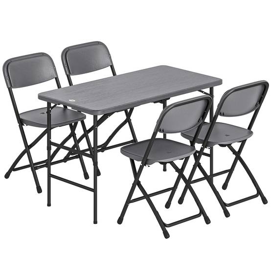 Outsunny - Salon de jardin extérieur 4 personnes, chaises pliables, table réglable en hauteur - plateau effet bois - gris foncé - Outsunny - Image 1