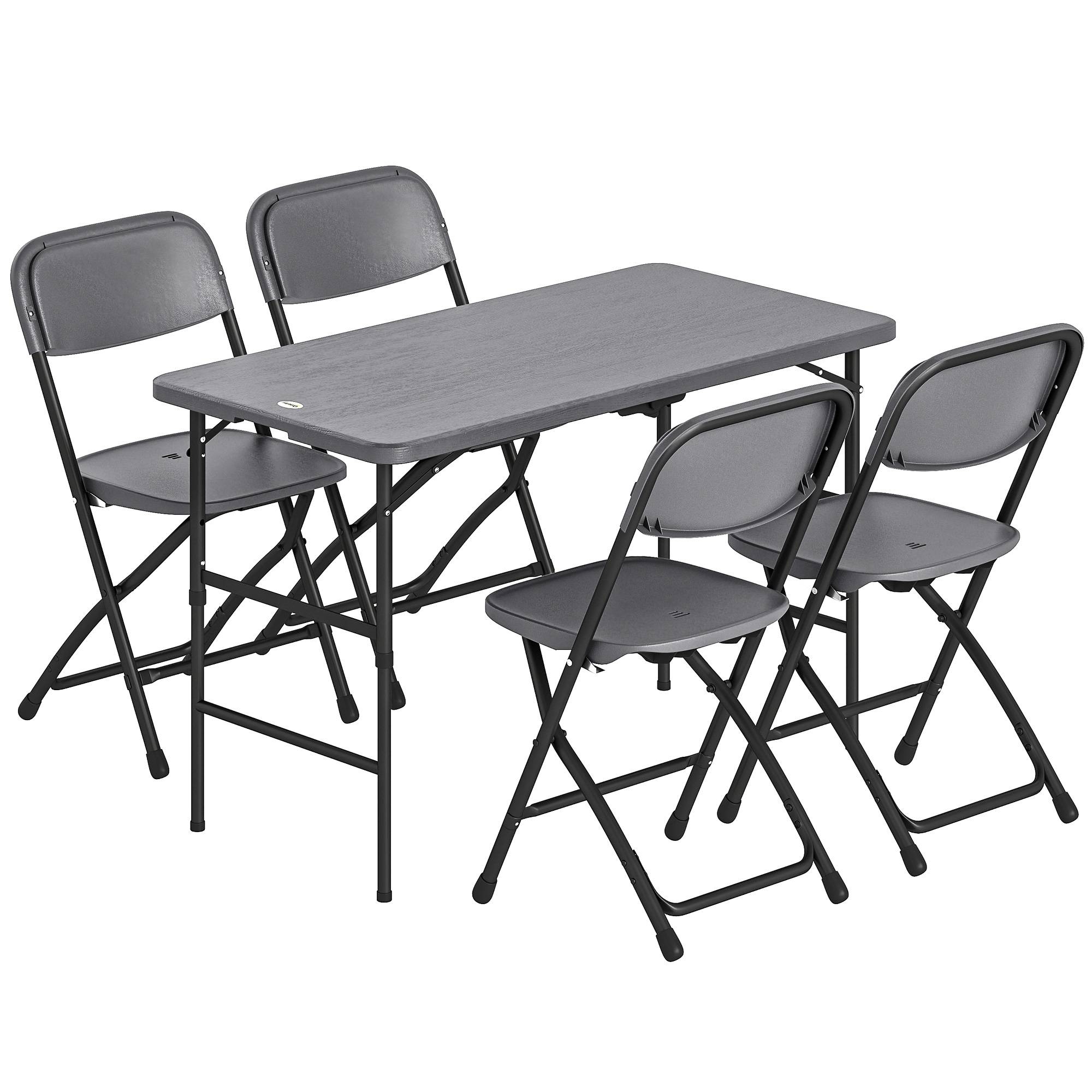 Outsunny - Salon de jardin extérieur 4 personnes, chaises pliables, table réglable en hauteur - plateau effet bois - gris foncé - Outsunny - Image 1