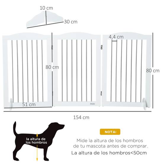 Barrière de sécurité pour chien pour escaliers et portes, pliable avec pieds de support, 154 x 30 x 80 cm, blanche - Image 5