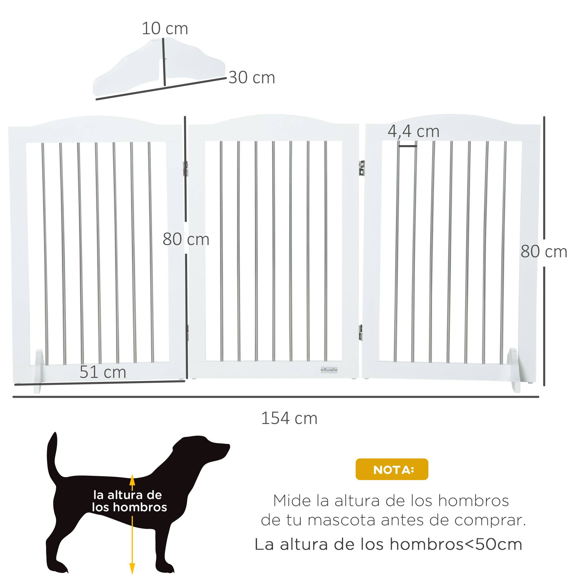 Barrière de sécurité pour chien pour escaliers et portes, pliable avec pieds de support, 154 x 30 x 80 cm, blanche - Image 5