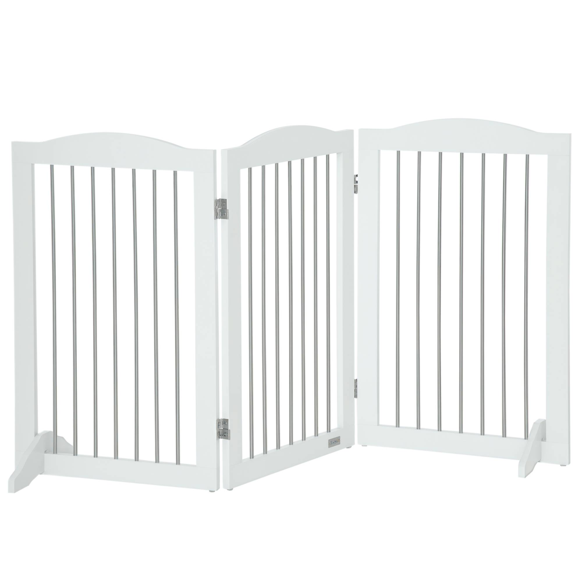 Barrière de sécurité pour chien pour escaliers et portes, pliable avec pieds de support, 154 x 30 x 80 cm, blanche - Image 1