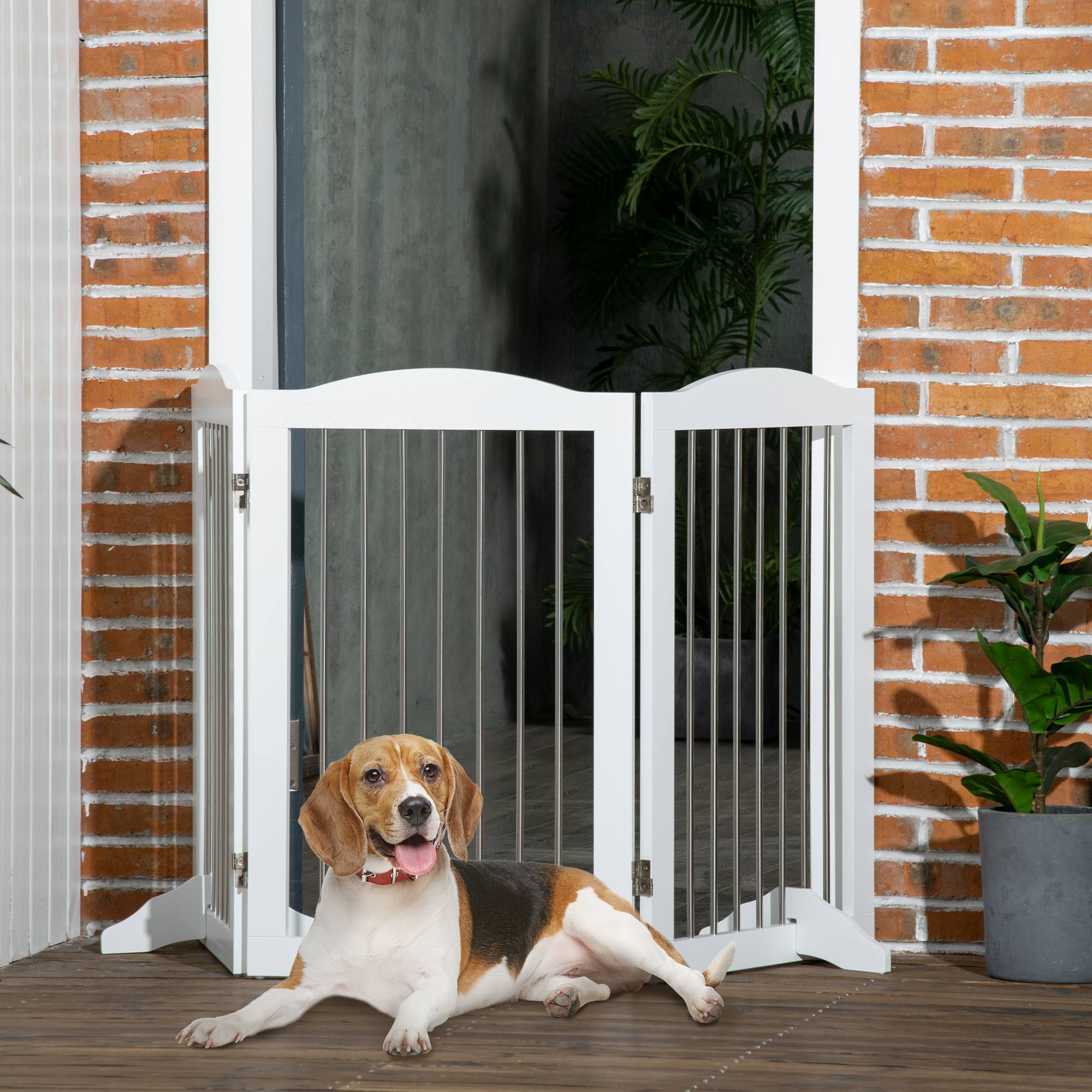 Barrière de sécurité pour chien pour escaliers et portes, pliable avec pieds de support, 154 x 30 x 80 cm, blanche - Image 3