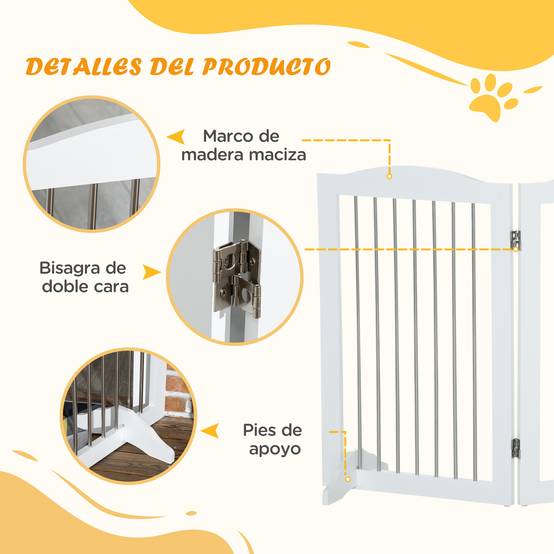 Barrière de sécurité pour chien pour escaliers et portes, pliable avec pieds de support, 154 x 30 x 80 cm, blanche - Image 8