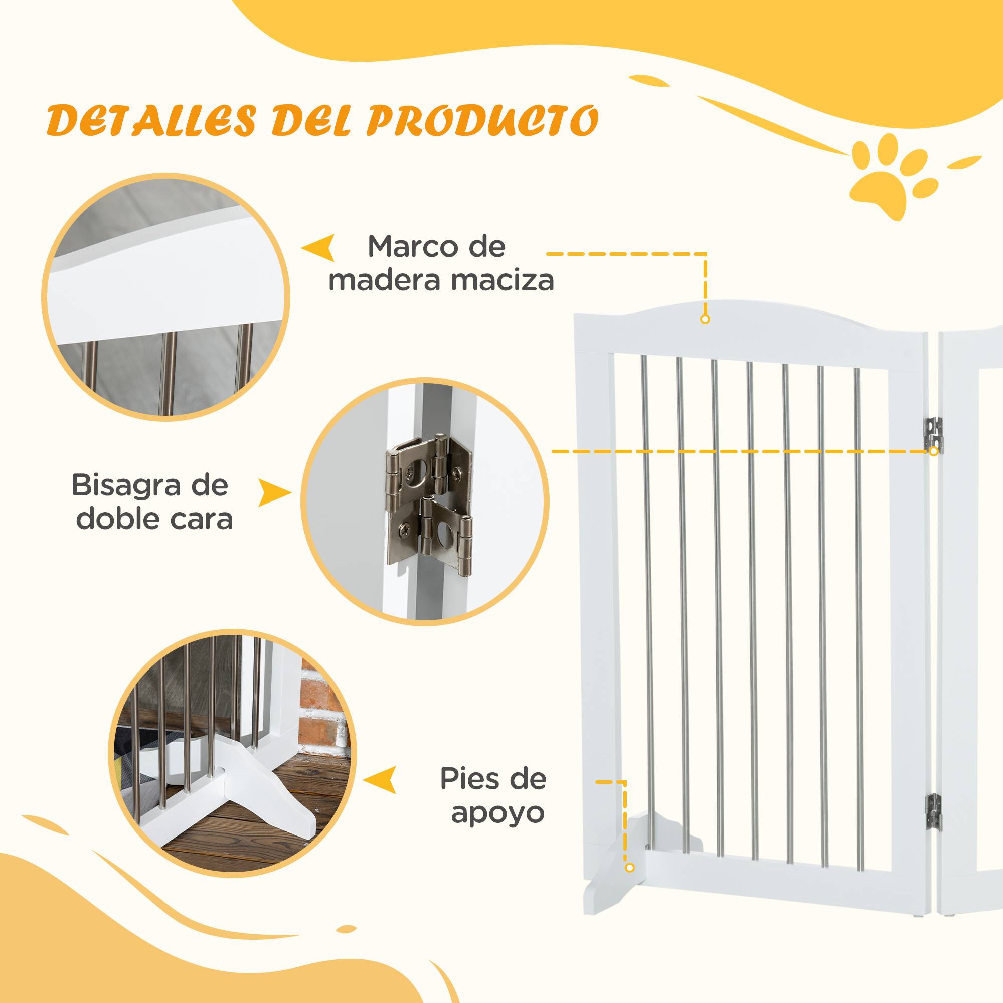 Barrière de sécurité pour chien pour escaliers et portes, pliable avec pieds de support, 154 x 30 x 80 cm, blanche - Image 8