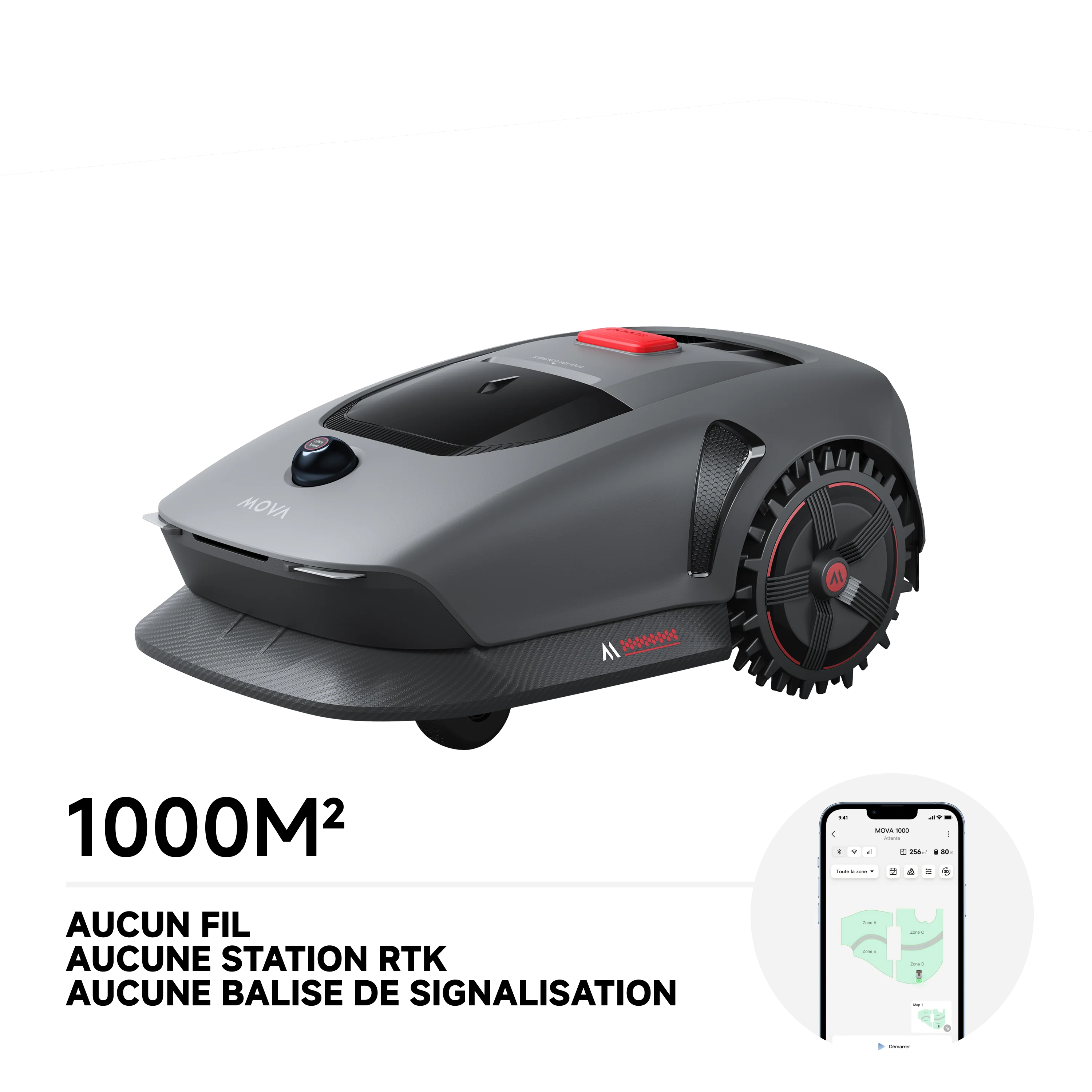 MOVA 1000 Robot Tondeuse UltraView™, 1000 m², Évitement Intelligent, Station de Charge Sans Fil, Grandes Surfaces - Image 1