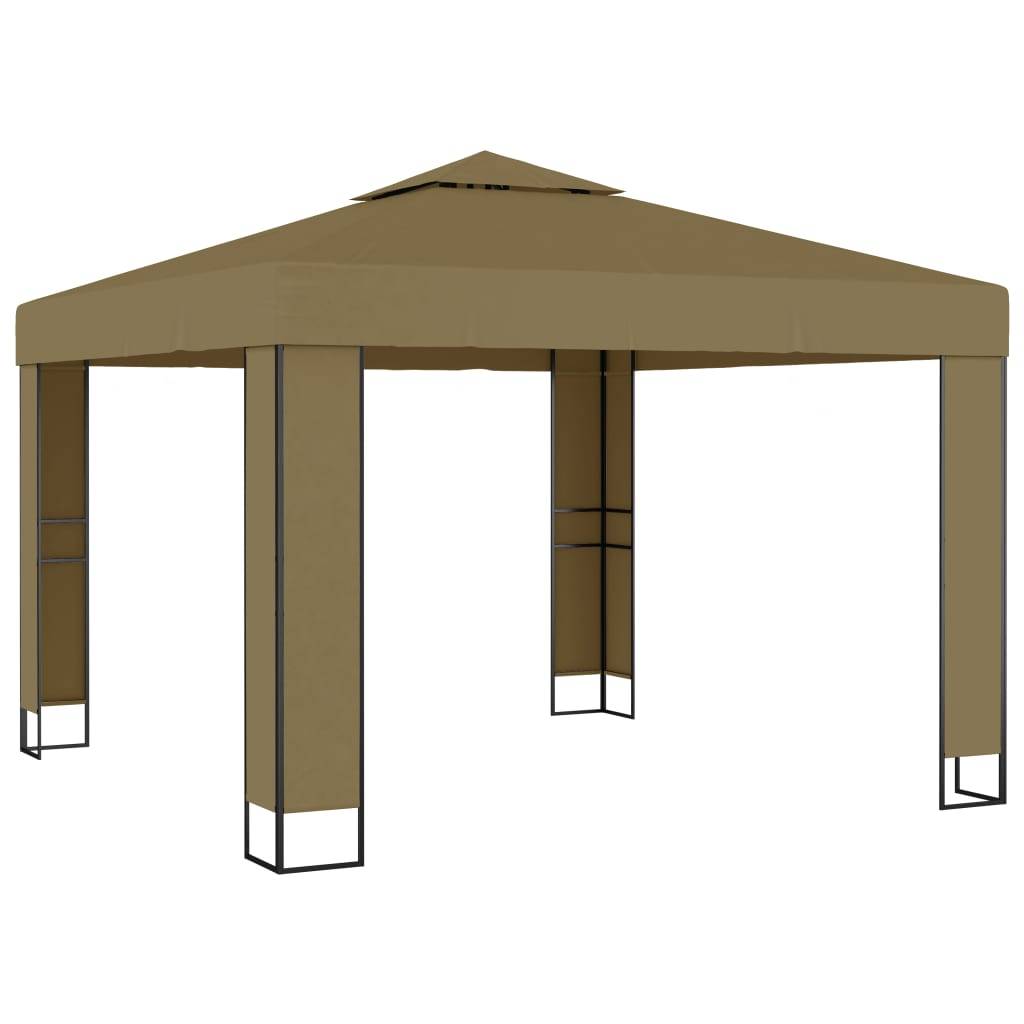 Tonnelle de Jardin Acier avec Double Toit et Éclairage LED Solaire pour Fêtes Taupe 3x3 m – ComfortXL Outdoor Living - Image 3