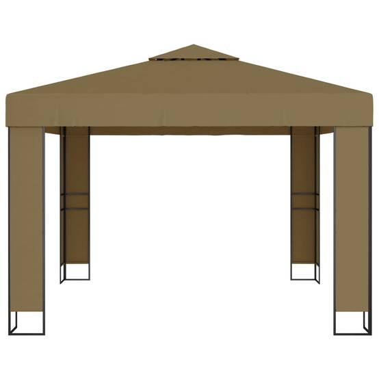 Tonnelle de Jardin Acier avec Double Toit et Éclairage LED Solaire pour Fêtes Taupe 3x3 m – ComfortXL Outdoor Living - Image 4