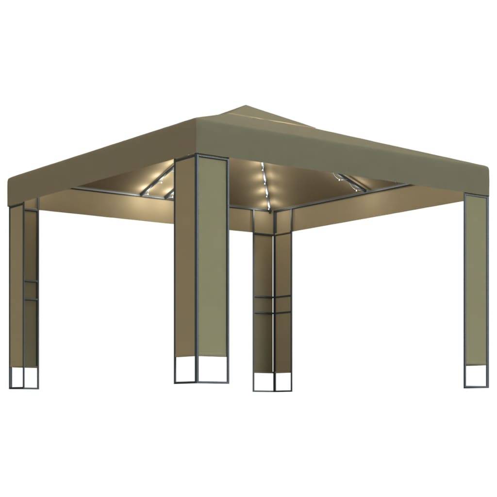 Tonnelle de Jardin Acier avec Double Toit et Éclairage LED Solaire pour Fêtes Taupe 3x3 m – ComfortXL Outdoor Living - Image 2