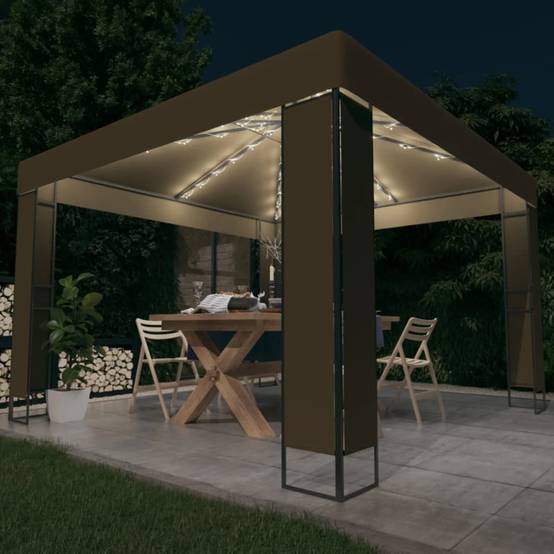 Tonnelle de Jardin Acier avec Double Toit et Éclairage LED Solaire pour Fêtes Taupe 3x3 m – ComfortXL Outdoor Living - Image 1