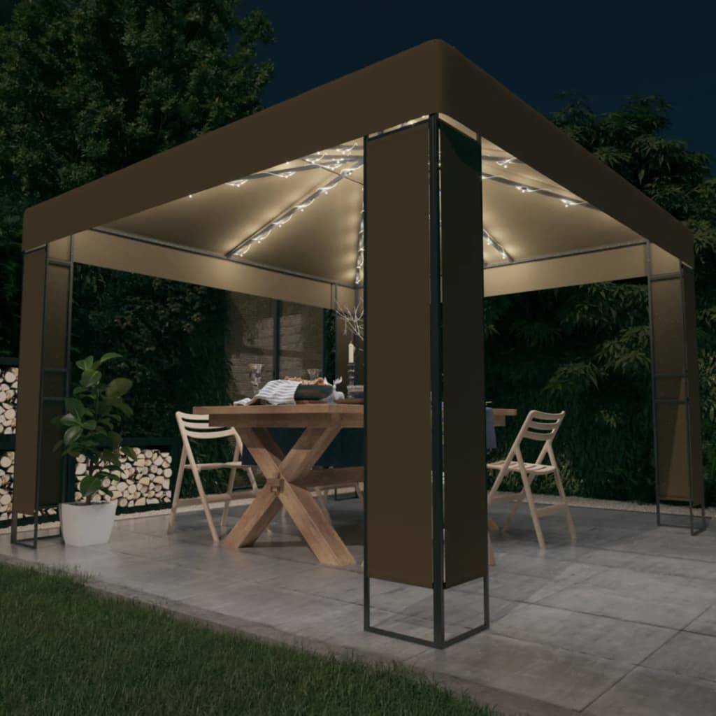 Tonnelle de Jardin Acier avec Double Toit et Éclairage LED Solaire pour Fêtes Taupe 3x3 m – ComfortXL Outdoor Living - Image 1