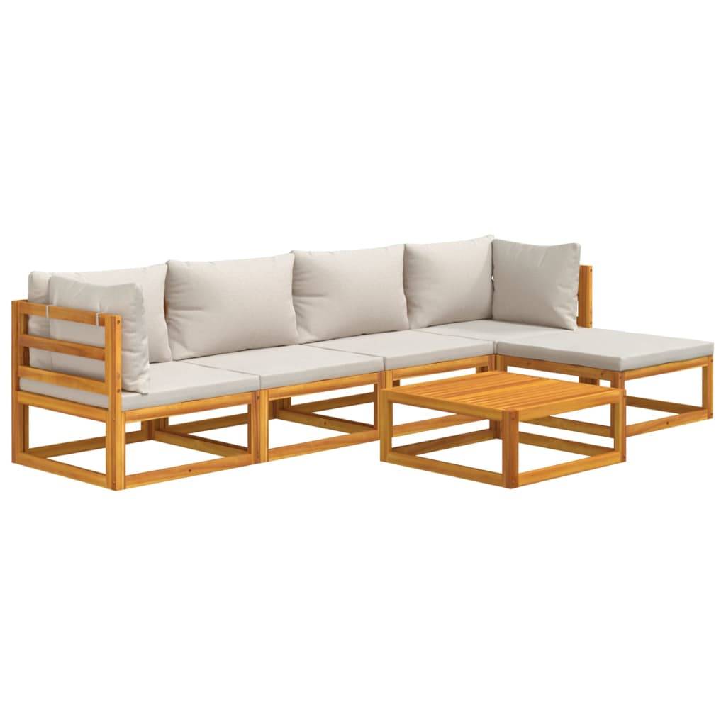 Helloshop26 - Salon de jardin meuble d'extérieur ensemble de mobilier 6 pièces avec coussins gris clair bois massif - Image 1