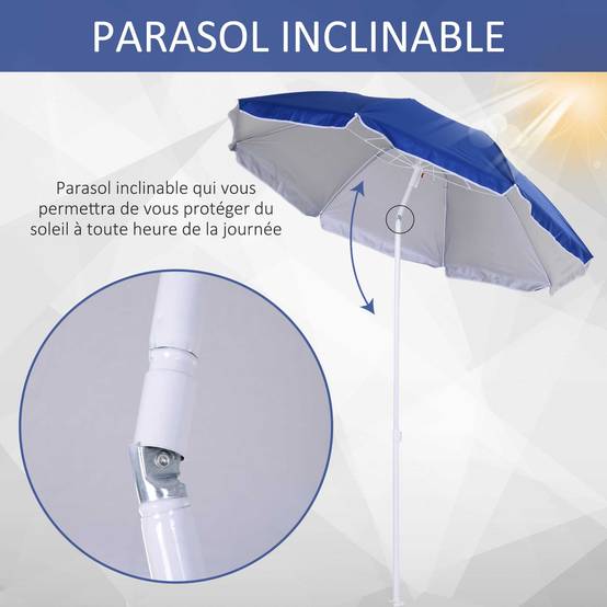 Parasol inclinable octogonal polyester famille protection UV bleu Ø160 cm - ComfortXL Outdoor Living - Image 6