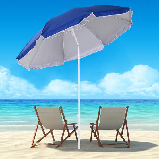 Parasol inclinable octogonal polyester famille protection UV bleu Ø160 cm - ComfortXL Outdoor Living - Image 4