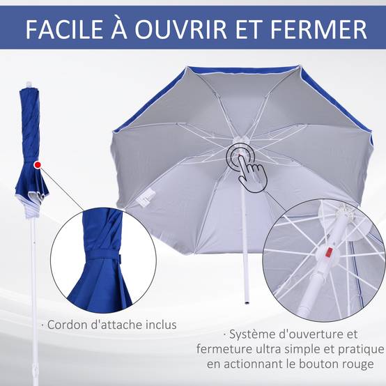 Parasol inclinable octogonal polyester famille protection UV bleu Ø160 cm - ComfortXL Outdoor Living - Image 8