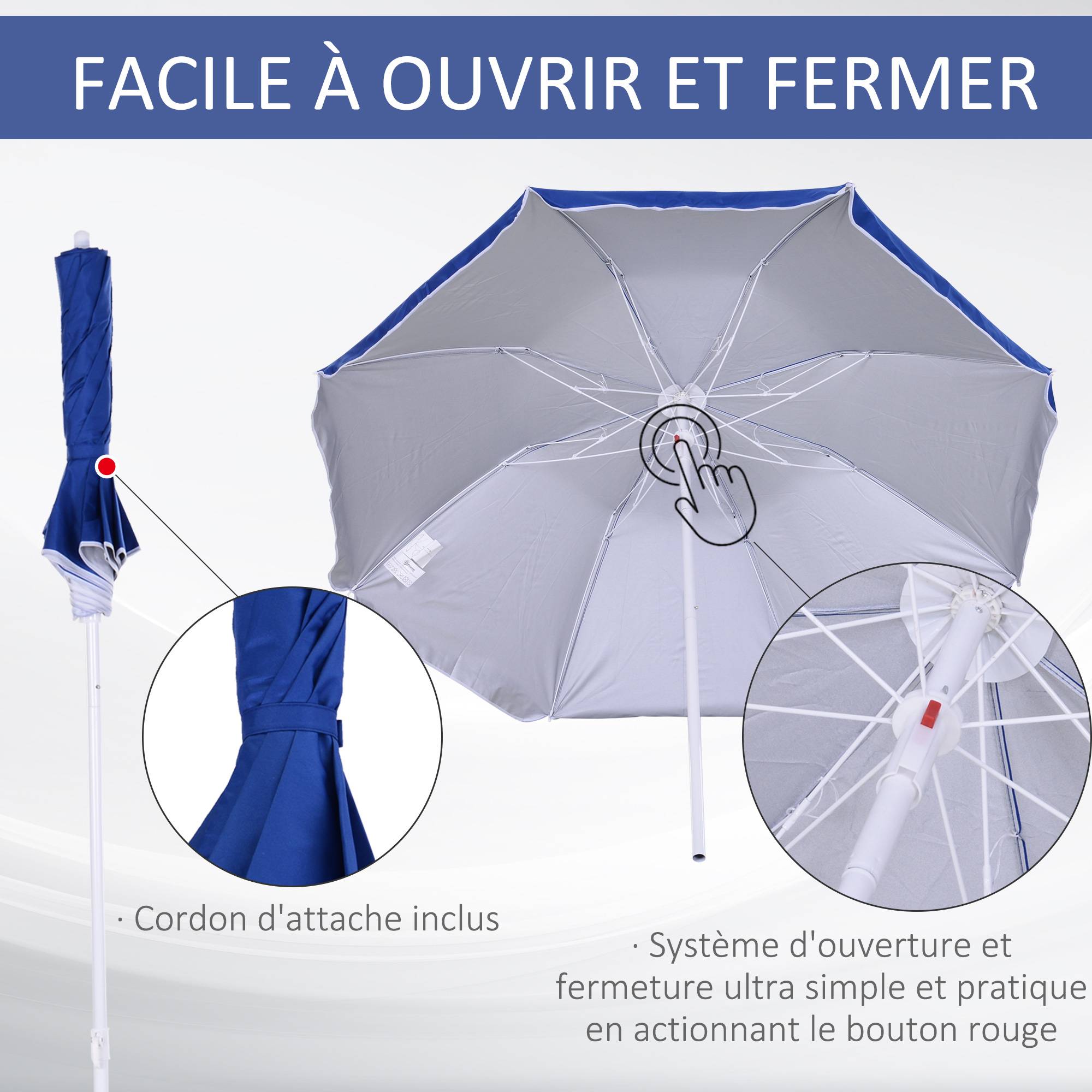 Parasol inclinable octogonal polyester famille protection UV bleu Ø160 cm - ComfortXL Outdoor Living - Image 8