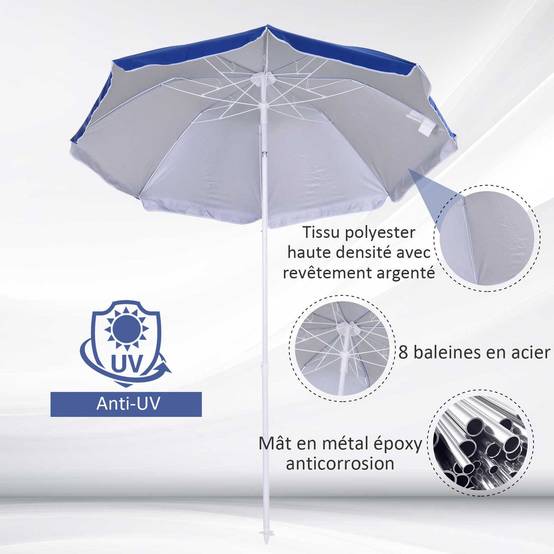Parasol inclinable octogonal polyester famille protection UV bleu Ø160 cm - ComfortXL Outdoor Living - Image 7