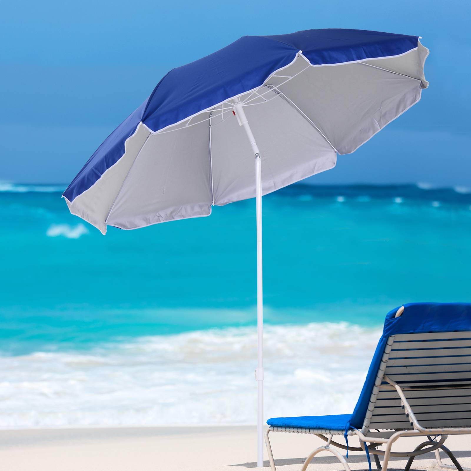 Parasol inclinable octogonal polyester famille protection UV bleu Ø160 cm - ComfortXL Outdoor Living - Image 3