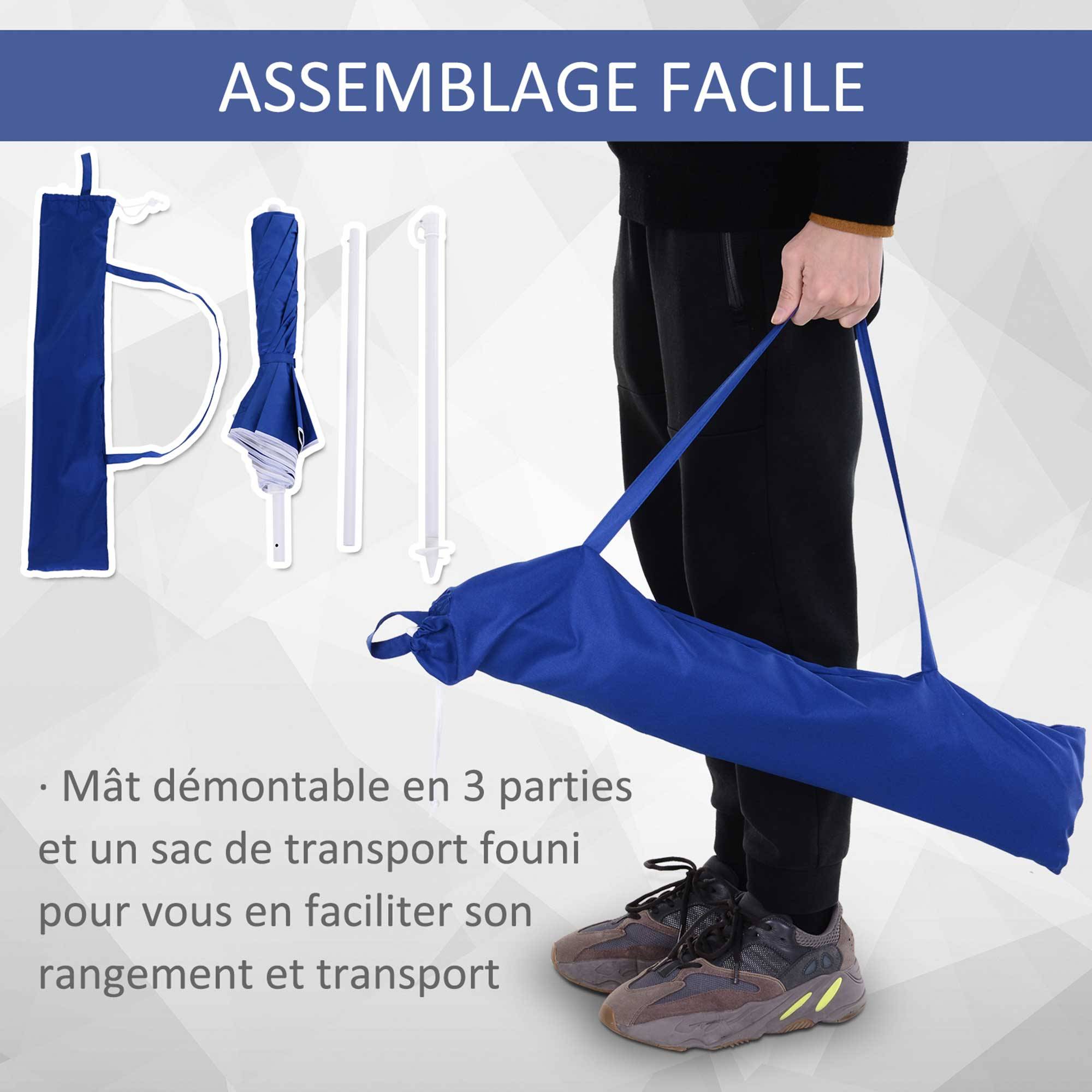 Parasol inclinable octogonal polyester famille protection UV bleu Ø160 cm - ComfortXL Outdoor Living - Image 9