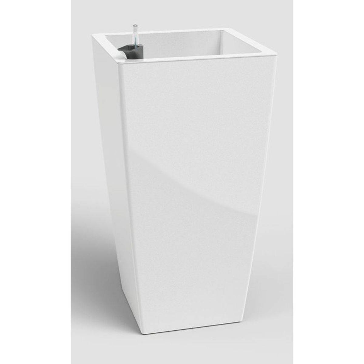 Pot de fleurs carré auto-arrosant Pisa 45 L, plastique blanc brillant, 33 x 33 x 61 cm - Artevasi - Image 1