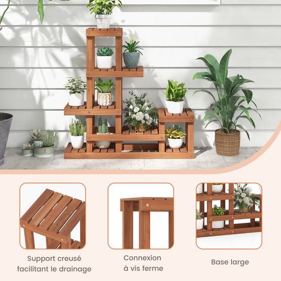 Escalier à fleurs à 5 niveaux - Étagère en bois pour plantes - Échelle Escalier à fleurs à 5 niveaux - Étagère en bois pour plantes - Échelle