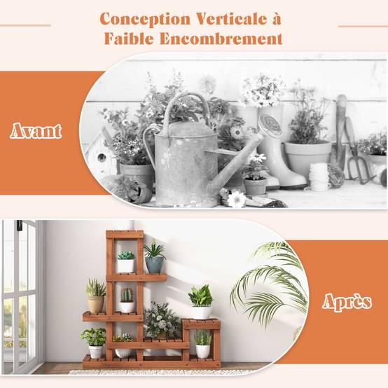 étagère Fleurs Balcon Support Plantes 7 Niveaux QLFJ-FurDec - Bois Et Métal 120cm 8 Pots Présentoir Plantes 7 Niveaux étagère Fleurs Balcon Support Plantes 7 Niveaux QLFJ-FurDec - Bois Et Métal 120cm 8 Pots Présentoir Plantes 7 Niveaux