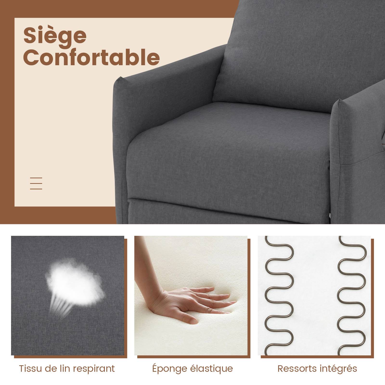 Fauteuil de Relaxation, Fauteuil de Massage avec Dossier et Repose-Pieds ,Charge 120 KG,Gris Foncé - Image 4