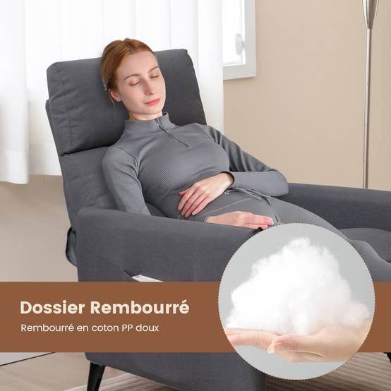 Fauteuil de Relaxation, Fauteuil de Massage avec Dossier et Repose-Pieds ,Charge 120 KG,Gris Foncé - Image 5