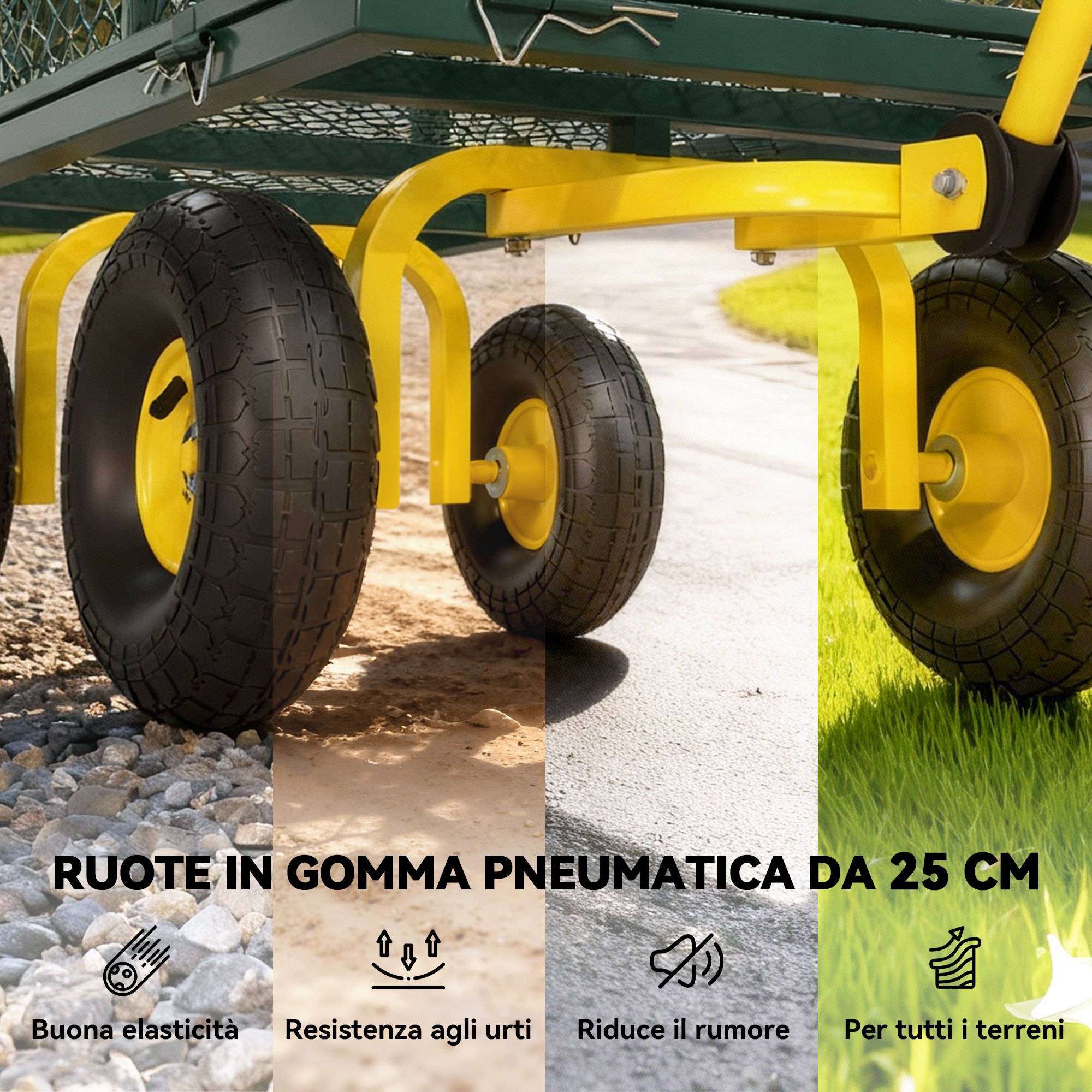 ComfortXL - Chariot de jardin acier vert jaune 104 x 54 x 51 cm charge 200 kg ridelles amovibles - ComfortXL Outdoor Living - Image 6