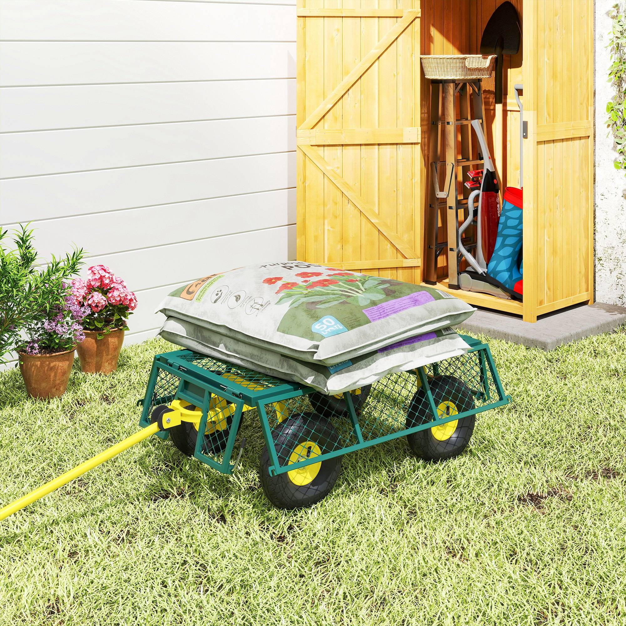 ComfortXL - Chariot de jardin acier vert jaune 104 x 54 x 51 cm charge 200 kg ridelles amovibles - ComfortXL Outdoor Living - Image 9