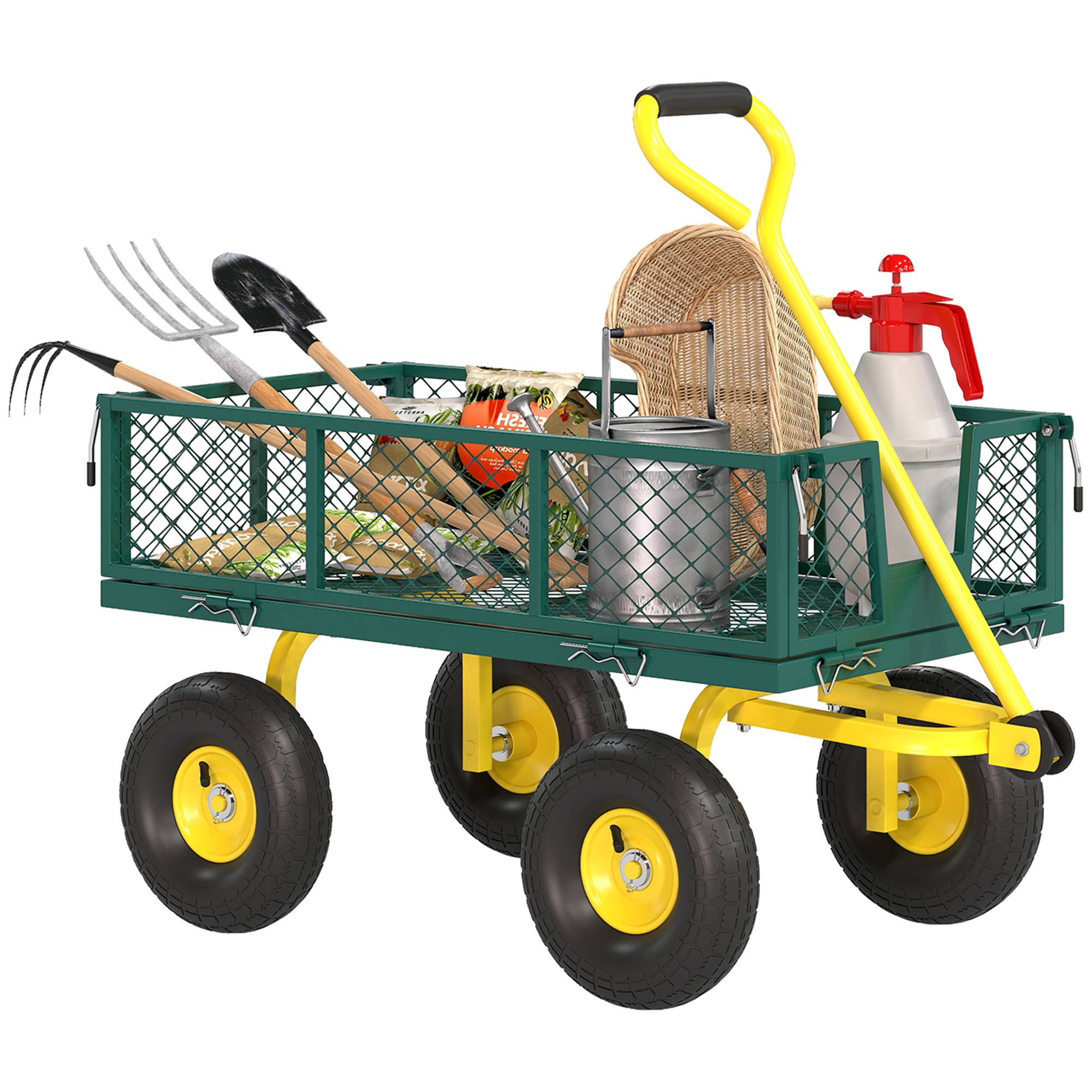 ComfortXL - Chariot de jardin acier vert jaune 104 x 54 x 51 cm charge 200 kg ridelles amovibles - ComfortXL Outdoor Living - Image 1