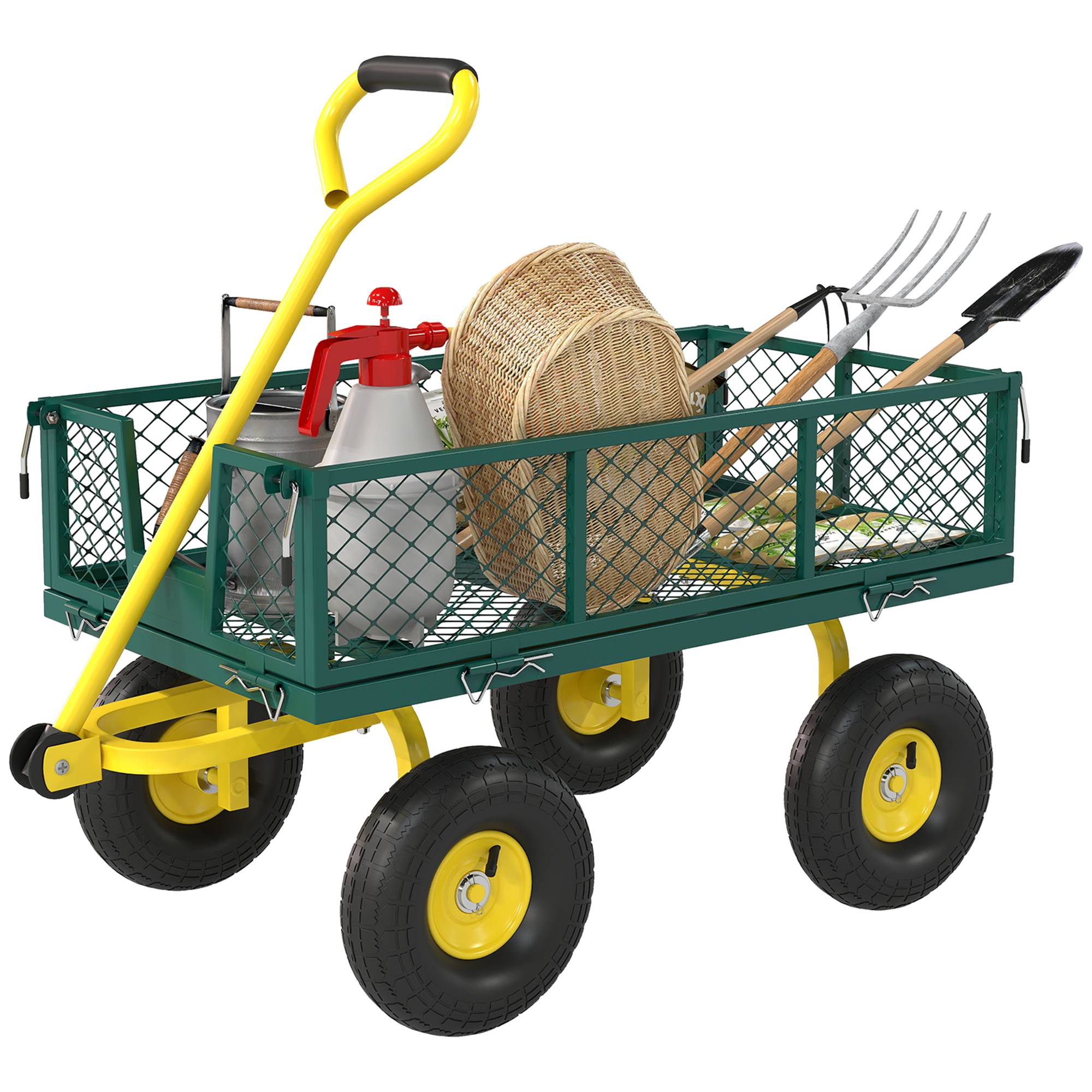 ComfortXL - Chariot de jardin acier vert jaune 104 x 54 x 51 cm charge 200 kg ridelles amovibles - ComfortXL Outdoor Living - Image 2