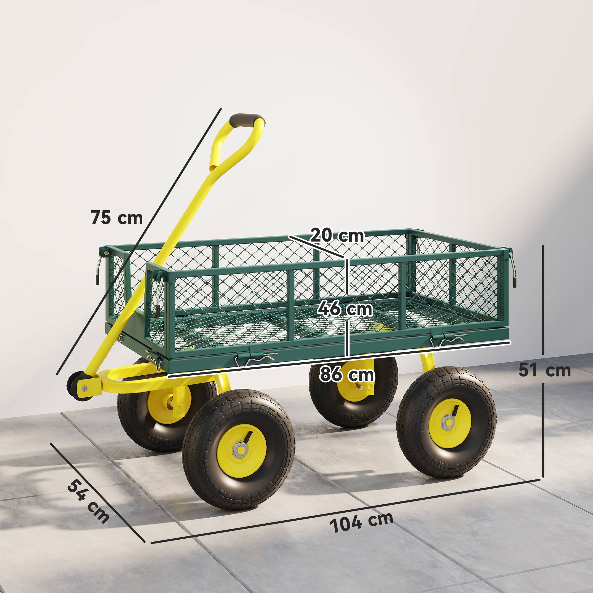 ComfortXL - Chariot de jardin acier vert jaune 104 x 54 x 51 cm charge 200 kg ridelles amovibles - ComfortXL Outdoor Living - Image 5