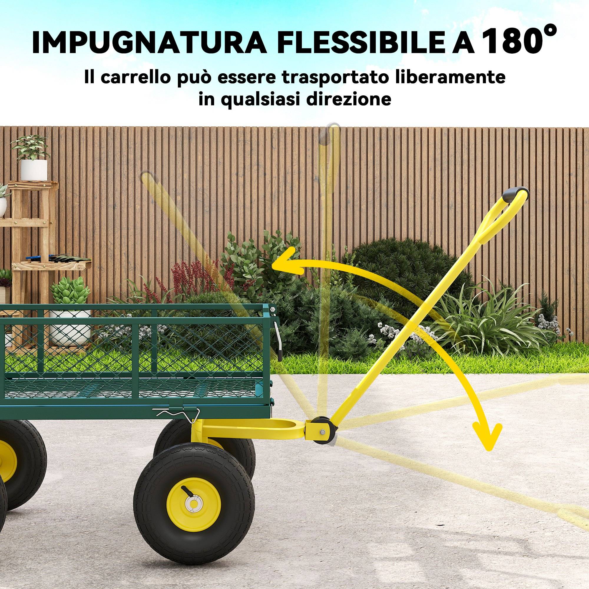 ComfortXL - Chariot de jardin acier vert jaune 104 x 54 x 51 cm charge 200 kg ridelles amovibles - ComfortXL Outdoor Living - Image 8
