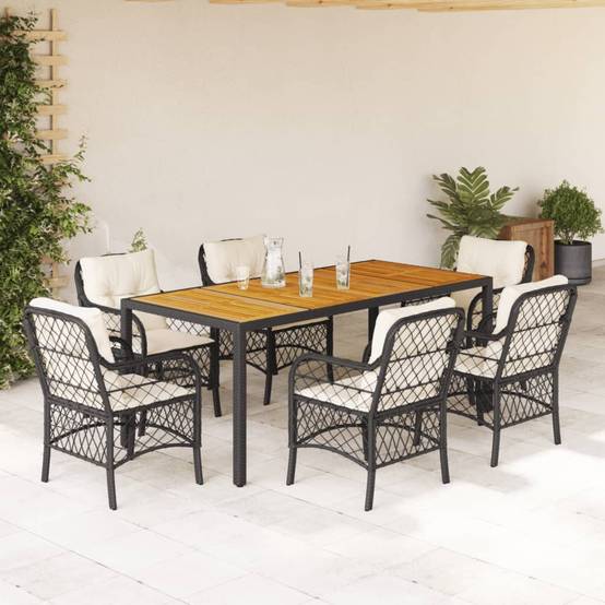 ComfortXL - Table et Chaises de Jardin 6 Personnes Résine Noire Plateau Bois Acacia 190cm – ComfortXL Outdoor Living - Image 1