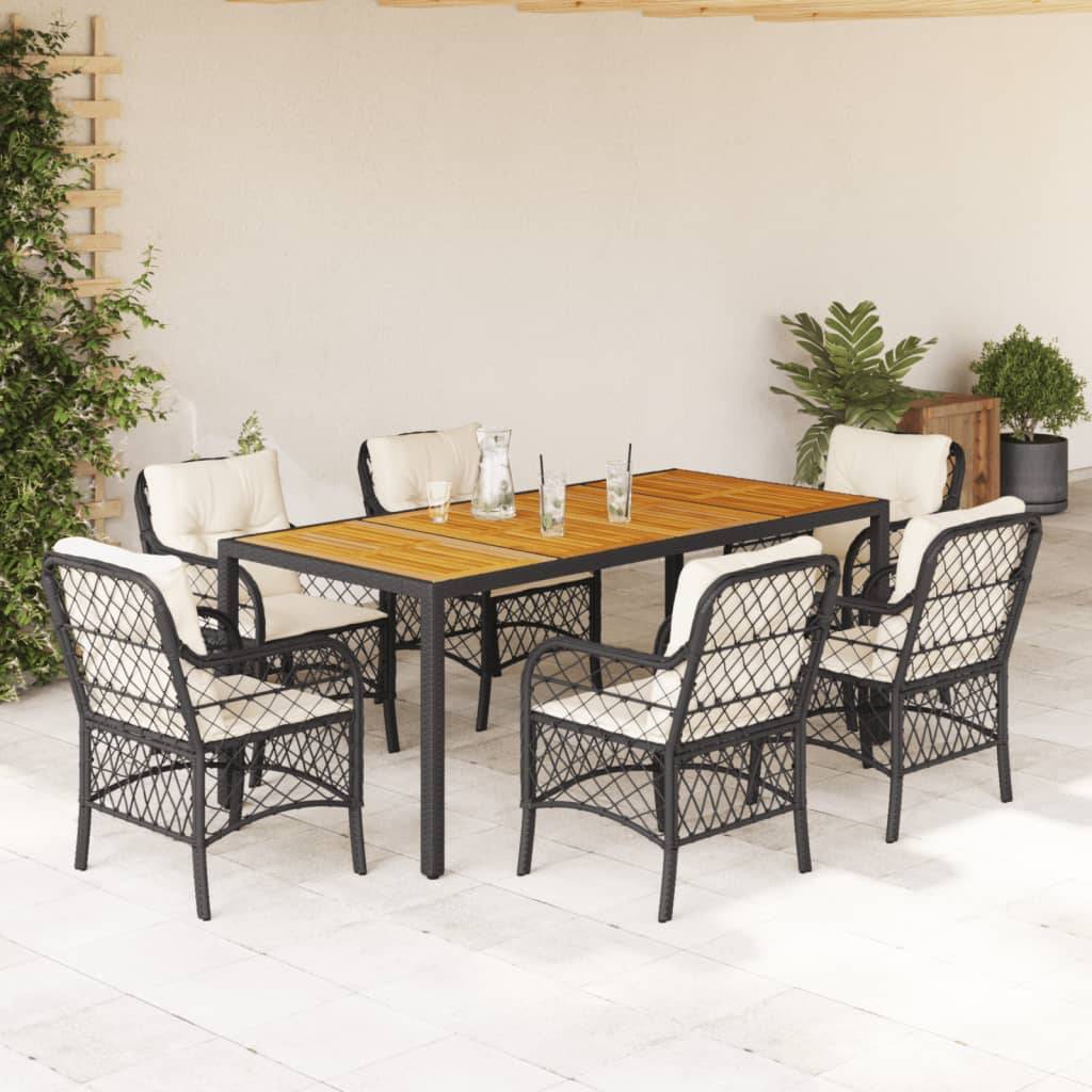 ComfortXL - Table et Chaises de Jardin 6 Personnes Résine Noire Plateau Bois Acacia 190cm – ComfortXL Outdoor Living - Image 1
