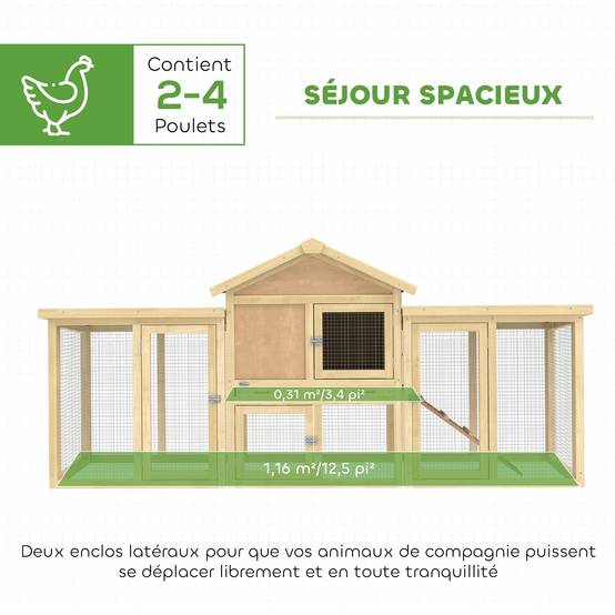 Poulailler chalet multi-équipé : rampes, nichoirs, bac, bois massif 204 x 85 x 93 cm bois naturel - Image 6