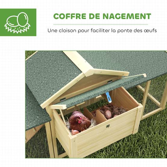 Poulailler chalet multi-équipé : rampes, nichoirs, bac, bois massif 204 x 85 x 93 cm bois naturel - Image 8
